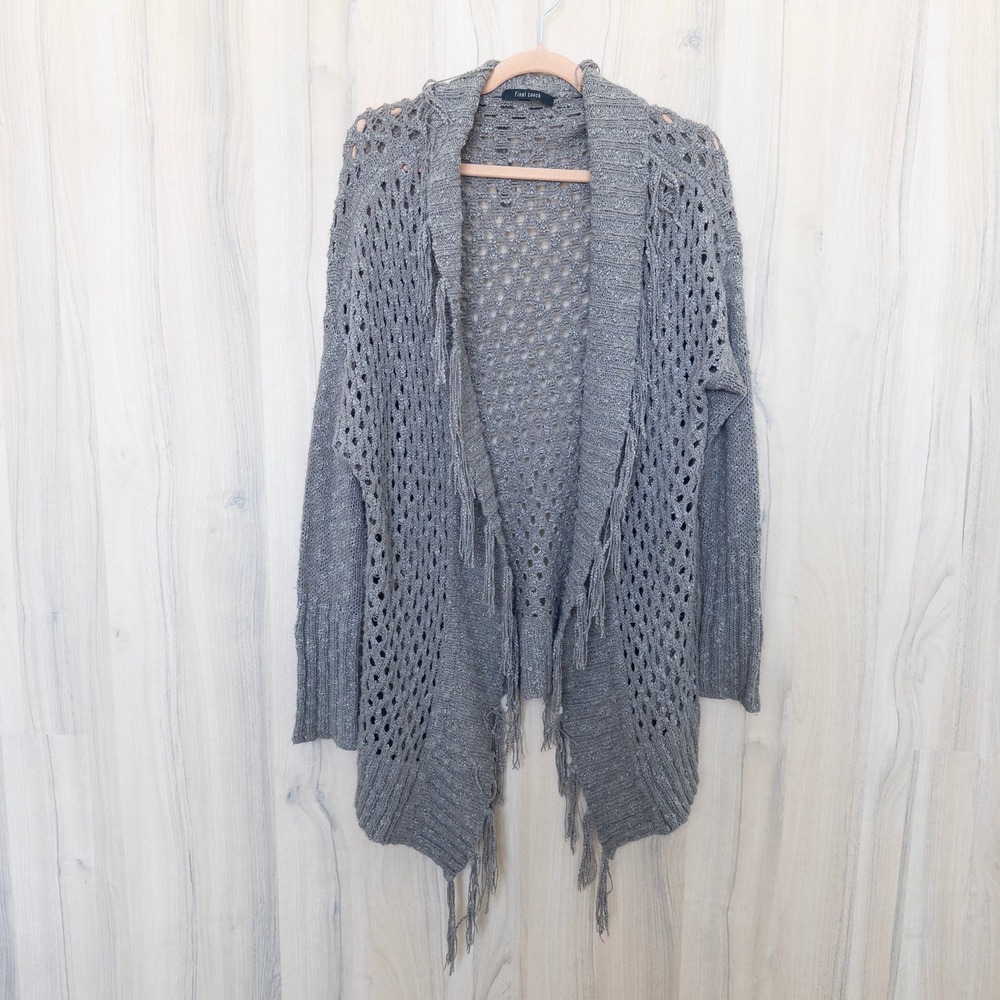Final Touch Womens Open Knit‎ Fringe Cardigan OS Brown Boho Western Festival
